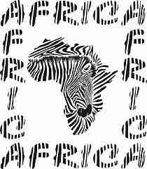 Image showing Africa map, background with text, head and zebra texture