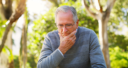 Image showing Here you meet with the meaning of life. a senior man looking thoughtful at the park.