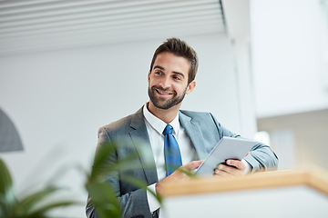 Image showing Technology allows me to translate my ideas even further. a young businessman using a digital tablet in an office.