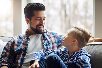 Image showing The best part of my day is being with you. a father and his little son bonding together at home.