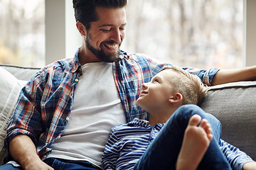 Image showing Becoming a father has brought me the most joy. a father and his little son bonding together at home.