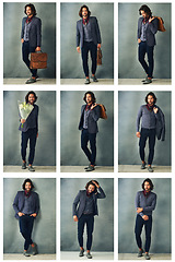 Image showing Nine times the cool. Composite studio shots of a stylishly dressed handsome young man.