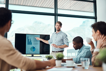 Image showing Taking his team through the details. a young businessman giving a presentation to his colleagues in an office.