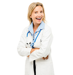 Image showing Keeping my community safe and healthy. a mature female doctor posing against a studio background.