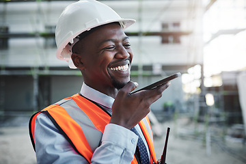 Image showing If anything keeps a client happy it’s availability. a young man using a smartphone while working at a construction site.