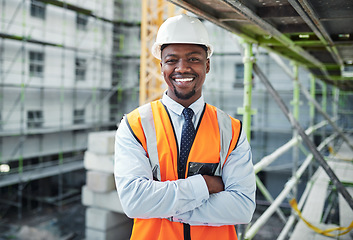 Image showing Meet the man whos giving his city a makeover. Portrait of a confident young man working at a construction site.