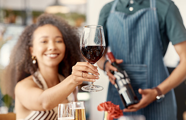 Image showing This is a lovely vintage. a young woman toasting with a glass of red wine.