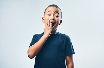 Image showing No way, dude. Studio shot of a cute little boy looking amazed against a grey background.