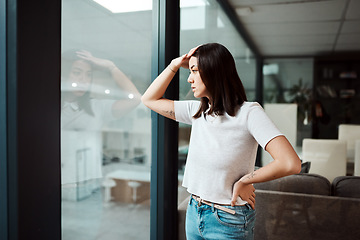 Image showing Take a moment to breathe and maybe youll feel better. a young businesswoman looking stressed out in an office.