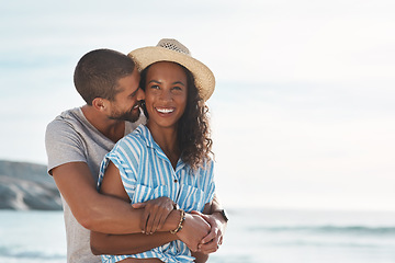Image showing Being with you brings me ultimate joy. a young couple enjoying some quality time together at the beach.