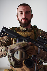 Image showing Modern warfare soldier portrait in urban environment