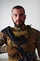 Image showing Modern warfare soldier portrait in urban environment