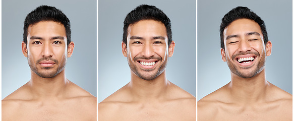 Image showing If you not doing it already, create a skincare routine that works for you. Composite shot of a handsome young man posing against a grey background.