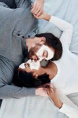 Image showing Everyday is date night under lockdown. a young couple getting homemade facials together at home.