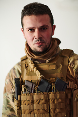 Image showing Modern warfare soldier portrait in urban environment