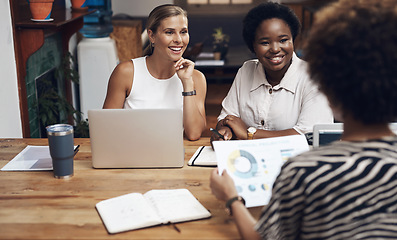 Image showing The finance dream team strikes again. a group of young businesswomen having a meeting in a modern office.