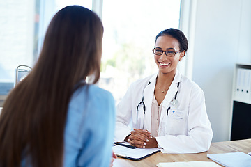 Image showing Active listening for a positive healthcare experience. a young doctor having a discussion with a patient in her consulting room.