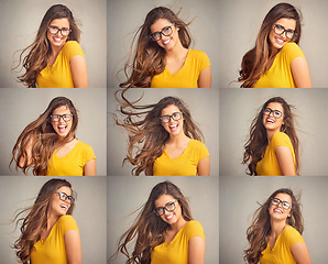 Image showing If you have it, flaunt it. Composite shot of an attractive young woman posing against a grey background.