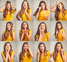 Image showing Feel however you want to feel. Composite shot of an attractive young woman posing against a grey background.