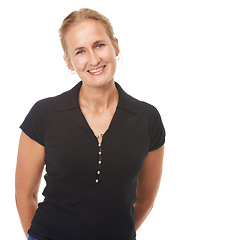 Image showing Pure relaxed style. Studio shot of an attractive young woman isolated on white.