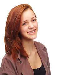 Image showing Young, confident and looking great. Studio shot of an attractive young woman isolated on white.