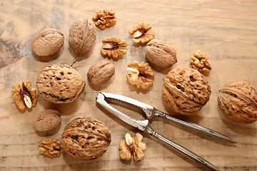 Image showing walnuts and nutcracker