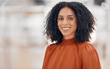 Image showing Portrait, business and woman with a smile, career ambition and confidence with consultant, happy or entrepreneur. Face, female person or employee with mockup space, corporate or Jamaican professional