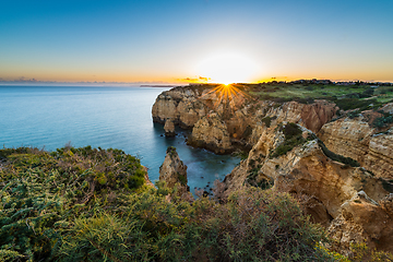 Image showing Sunset over the cliffs and beaches