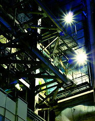 Image showing Pipes, tubes, machinery and steam turbine at a power plant