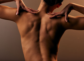 Image showing Nude back, woman and beauty with skin, body care and cosmetics isolated on studio background. Sexy female model, sensual and dermatology with skincare, feminine and naked with hygiene and grooming