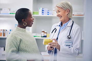 Image showing Consulting, pharmacy and pregnant woman with doctor in store for medicine, prescription and help. Medical, healthcare and product with patient and pharmacist shopping for pregnancy and wellness