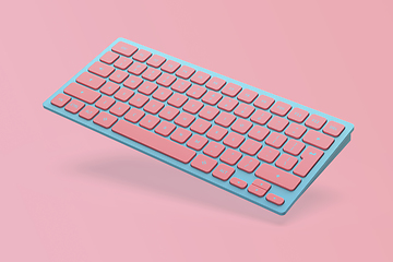 Image showing Blue wireless computer keyboard with pink keys