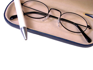 Image showing Glasses and ballpen
