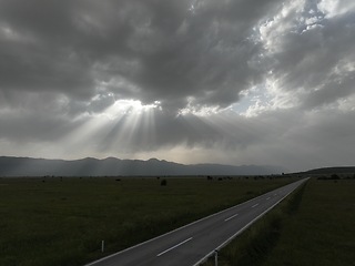 Image showing Aerial shot of an empty country road