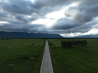 Image showing Aerial shot of an empty country road