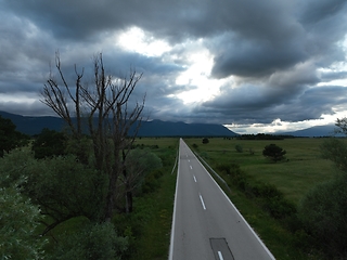 Image showing Aerial shot of an empty country road