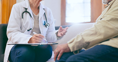 Image showing Senior man, doctor and clipboard for consultation, discussion and checkup in nursing home. Elderly person, medical professional and diagnosis or advice, exam and results for healthcare in retirement