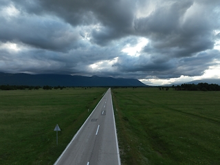 Image showing Aerial shot of an empty country road