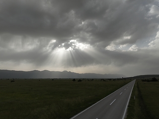 Image showing Aerial shot of an empty country road