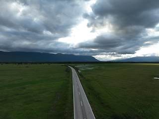 Image showing Aerial shot of an empty country road