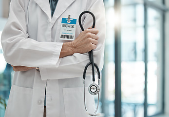 Image showing Cardiology doctor stethoscope hands, healthcare therapist and medical worker in hospital, wellness insurance and clinic checkup. Closeup of surgeon equipment, professional help and expert staff trust