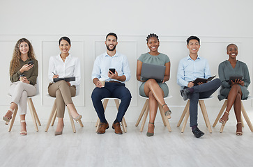 Image showing Human resources, hiring and recruitment with a business woman and man group waiting in line for an interview. Corporate, hr and equal opportunity in a workplace to promote diversity and growth