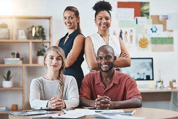 Image showing Business people portrait, teamwork and diversity in marketing agency, startup company and modern office together. Happy creative group, smile employees and designers in collaboration, trust and staff