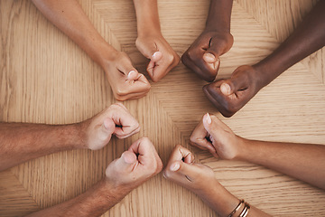 Image showing Hands thumbs up for teamwork, motivation and support at advertising startup company office. Above partnership of marketing business people in collaboration, trust and success of target goal meeting