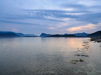 Image showing A Scenic View of a Mountainous Body of Water