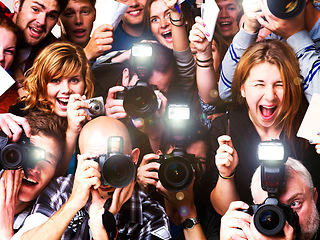 Image showing Mass hysteria. A group of paparazzi and fans going hysterical - - This is a highly retouched image and may not be a good option for a large poster project.