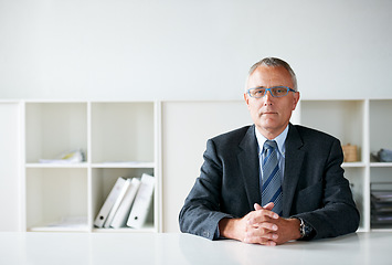 Image showing Portrait, business and a serious senior man in an office as the CEO of a corporate company. Experience, manager and a confident boss in a professional workplace for future growth or development