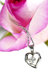 Image showing Diamond necklace on rose