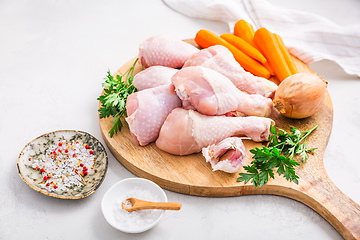 Image showing Ingredients for cooking chicken and vegetable broth, chicken soup