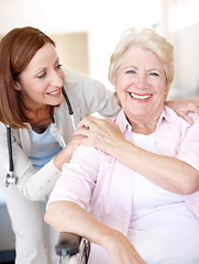 Image showing Congratulating her on such a speedy recovery. Portrait of a mature nurse and her elderly patient sharing an affectionate moment together.